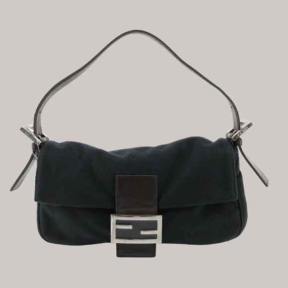 FENDI Baguette Black Cashmere Shoulder Bag Y2K Handbag Crossbody - Picture 1 of 5